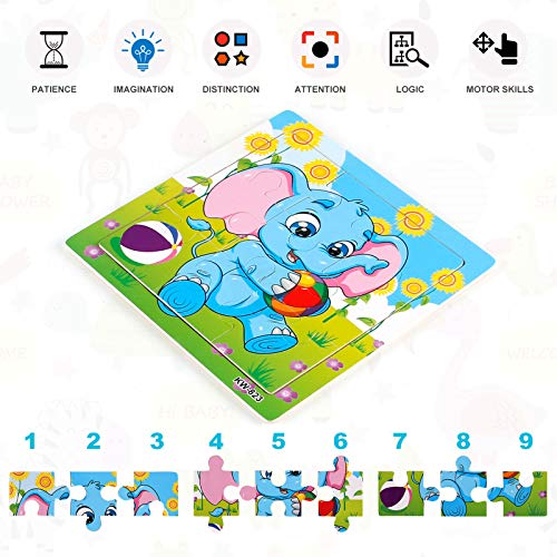 NASHRIO Wooden Puzzles for Toddlers 2-5 Years Old(Set of 6), 9 Pieces Preschool Educational and Learning Animal Jigsaw Puzzle Toy Gift Set for Boys and Girls by NASHRIO