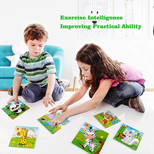 NASHRIO Wooden Puzzles for Toddlers 2-5 Years Old(Set of 6), 9 Pieces Preschool Educational and Learning Animal Jigsaw Puzzle Toy Gift Set for Boys and Girls by NASHRIO