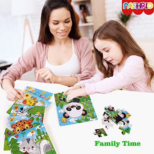 NASHRIO Wooden Puzzles for Toddlers 2-5 Years Old(Set of 6), 9 Pieces Preschool Educational and Learning Animal Jigsaw Puzzle Toy Gift Set for Boys and Girls by NASHRIO