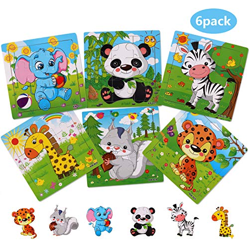 NASHRIO Wooden Puzzles for Toddlers 2-5 Years Old(Set of 6), 9 Pieces Preschool Educational and Learning Animal Jigsaw Puzzle Toy Gift Set for Boys and Girls by NASHRIO