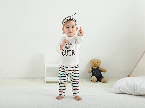 3Pcs Baby Girl Outfits Set I Woke Up This Cute Long Sleeve T-Shirt Tops Flowers Pants with Headband (6-9 Months) by 