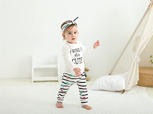 3Pcs Baby Girl Outfits Set I Woke Up This Cute Long Sleeve T-Shirt Tops Flowers Pants with Headband (6-9 Months) by 