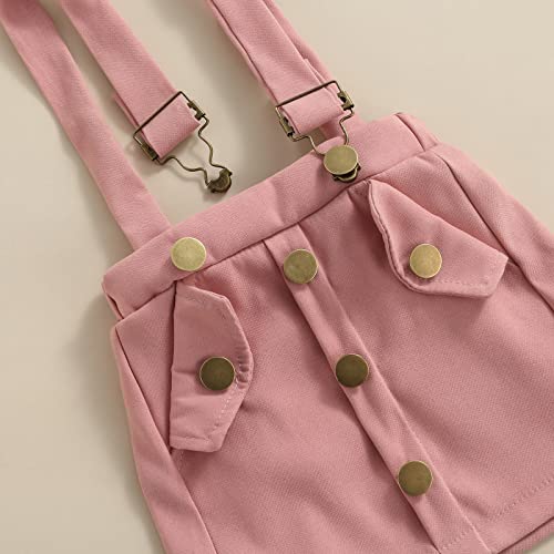 Infant Girls Summer 3Pcs Outfit Sets Ruffle Short Sleeve Ribbed Romper + Suspender Skirt + Headband (Pink, 3-6 Months) from Madjtlqy