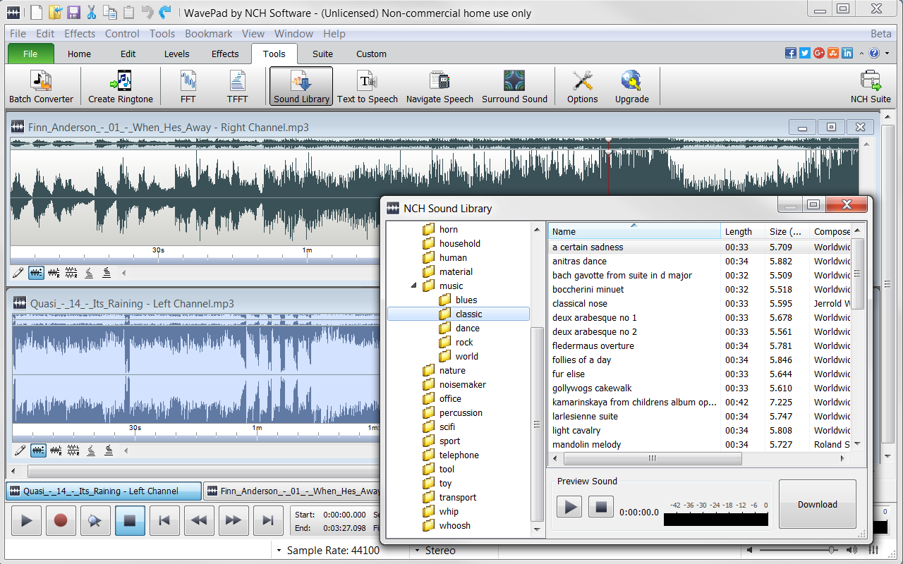 WavePad Free Audio Editor â Create Music and Sound Tracks with Audio Editing Tools and Effects [Download] from NCH Software