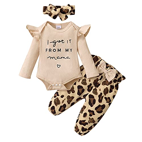 OLLUISNEO Baby Clothes Girl Newborn Baby Girl Clothing Long Sleeve Apricot Romper Pant Set Oufits Fall Baby Girl Outfits 3-6 Months from 