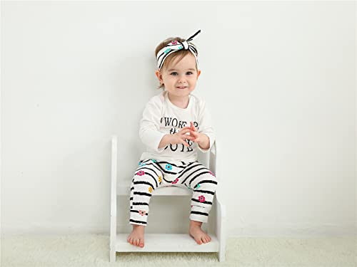 3Pcs Baby Girl Outfits Set I Woke Up This Cute Long Sleeve T-Shirt Tops Flowers Pants with Headband (6-9 Months) by 