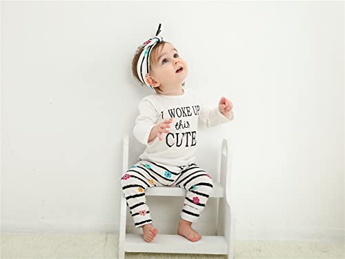 3Pcs Baby Girl Outfits Set I Woke Up This Cute Long Sleeve T-Shirt Tops Flowers Pants with Headband (6-9 Months) by 