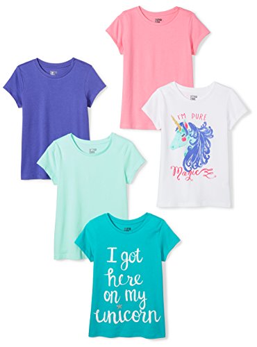 Spotted Zebra Girls' Short-Sleeve T-Shirts, Pack of 5, Pink/Green/White, Unicorn, Small from FR Apparel Trading DMCC