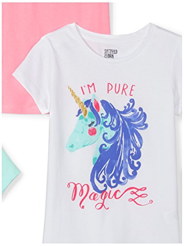 Spotted Zebra Girls' Short-Sleeve T-Shirts, Pack of 5, Pink/Green/White, Unicorn, Small from FR Apparel Trading DMCC