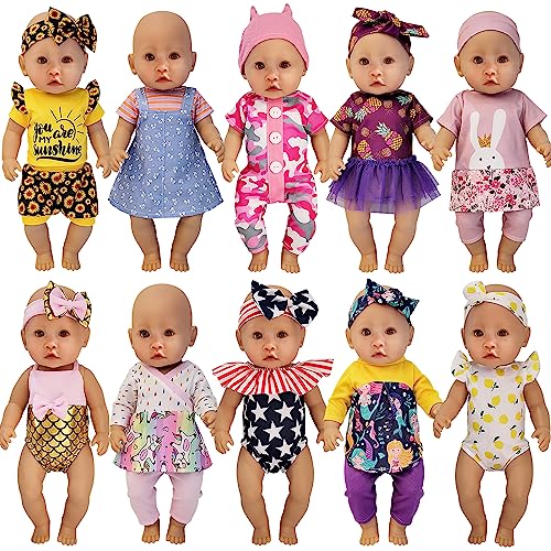 Windolls 10 Sets 14-16 Inch Baby Doll Clothes Dress Outfits Headbands Accessories fits 43cm New Born Baby Doll, Bitty 15 inch Baby Doll, American 18 Inch Girl Doll by Windolls