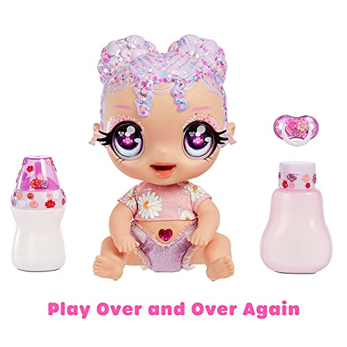MGA Entertainment Glitter BABYZ Lila Wildboom Baby Doll with 3 Magical Color Changes, Purple Hair , Flower Outfit, Diaper, Bottle, Pacifier Gift for Kids, Toy for Girls Boys Ages 3 4 5+ Years Old by MGA Entertainment