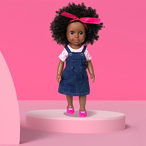 Ecore Fun Black Doll 14.5 Inch Baby Girl Doll and Clothes Set African Washable Realistic Silicone Girl Dolls -Best Gift for Kids Girls by Ecore Fun