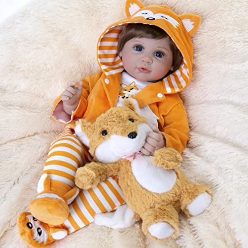 Aori Reborn Baby Dolls 22 Inch Lifelike Realistic Newborn Dolls Reborn Baby Girl with Fox Set from Aori