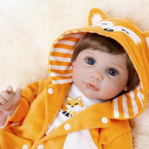 Aori Reborn Baby Dolls 22 Inch Lifelike Realistic Newborn Dolls Reborn Baby Girl with Fox Set from Aori