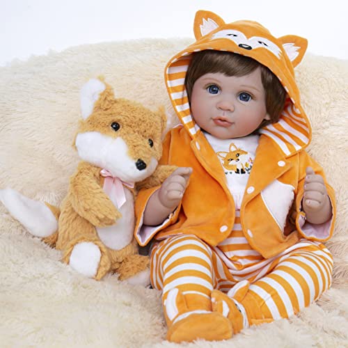 Aori Reborn Baby Dolls 22 Inch Lifelike Realistic Newborn Dolls Reborn Baby Girl with Fox Set from Aori