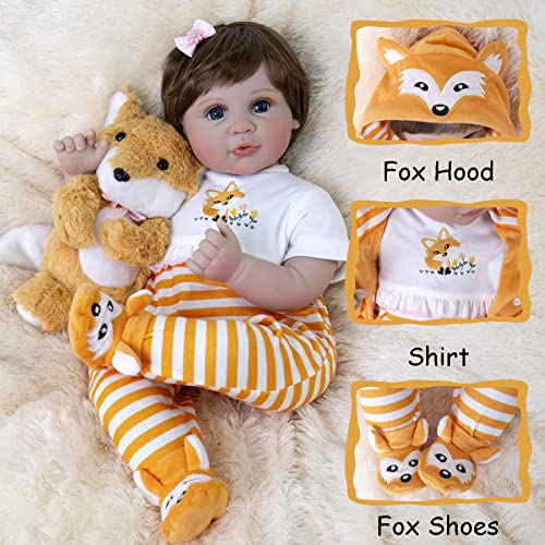 Aori Reborn Baby Dolls 22 Inch Lifelike Realistic Newborn Dolls Reborn Baby Girl with Fox Set from Aori