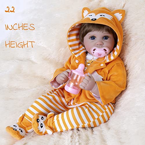 Aori Reborn Baby Dolls 22 Inch Lifelike Realistic Newborn Dolls Reborn Baby Girl with Fox Set from Aori