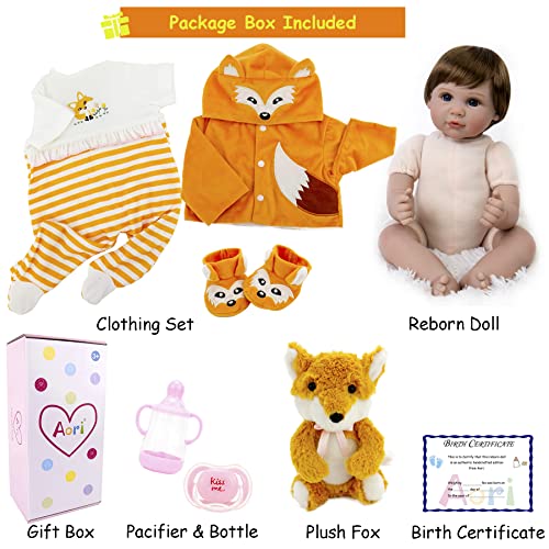 Aori Reborn Baby Dolls 22 Inch Lifelike Realistic Newborn Dolls Reborn Baby Girl with Fox Set from Aori
