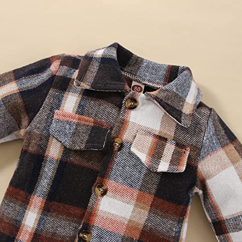 Toddler Boy Clothes Plaid Outerwear Button Down Shirts Fannel Long Sleeve Winter Fall 3pc Outfits Pant Set 6M-4T (3-4T, Dark Brown) by 