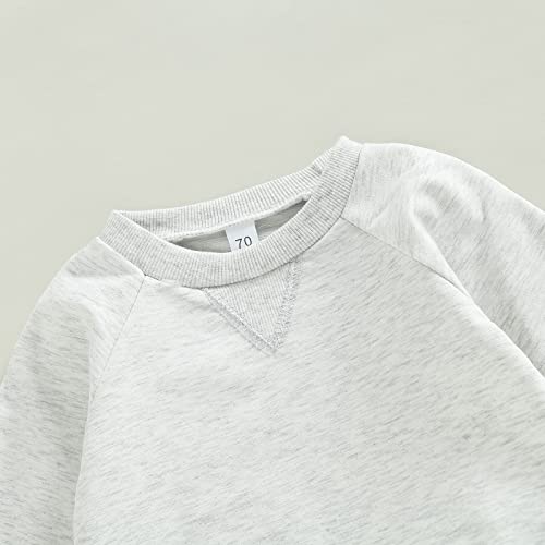 Toddler Baby Boy Clothes Solid Color Long Sleeve Crewneck Sweatshirt Top Casual Pants Set 2Pcs Fall Winter Outfits (Gray & Green, 12-18 Months) by MA&BABY