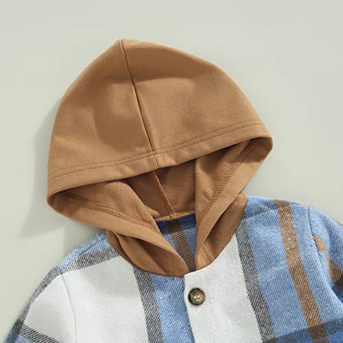 Toddler Baby Boy Clothes Button Flannel Hooded Plaid Shirt Tops Sweatpants Kids Boys Fall Winter Outfits Set (A Blue, 3-4 Years) from AEEMCEM