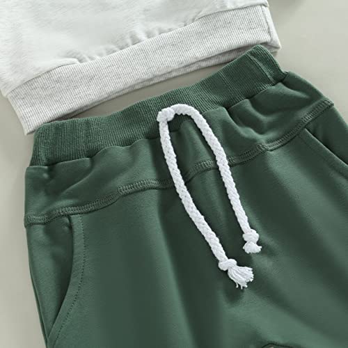 Toddler Baby Boy Clothes Solid Color Long Sleeve Crewneck Sweatshirt Top Casual Pants Set 2Pcs Fall Winter Outfits (Gray & Green, 12-18 Months) by MA&BABY