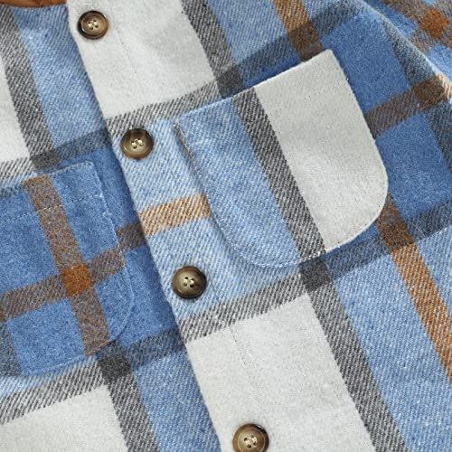 Toddler Baby Boy Clothes Button Flannel Hooded Plaid Shirt Tops Sweatpants Kids Boys Fall Winter Outfits Set (A Blue, 3-4 Years) from AEEMCEM