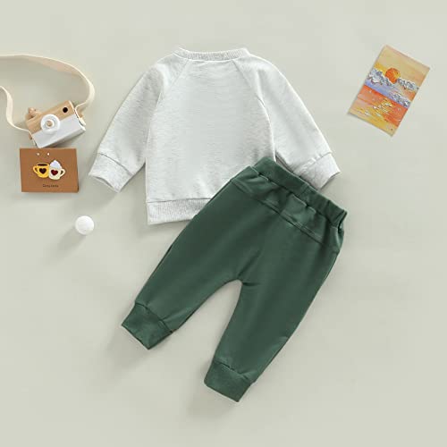 Toddler Baby Boy Clothes Solid Color Long Sleeve Crewneck Sweatshirt Top Casual Pants Set 2Pcs Fall Winter Outfits (Gray & Green, 12-18 Months) by MA&BABY