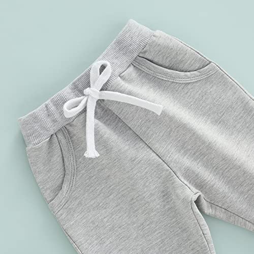 Toddler Baby Boy Girl Clothes Long Sleeve Hoodie Sweatshirt Tops+Drawstring Pants Set Fall Winter Tracksuit Outfits (Grey, 3-6 Months) by SOLILOQUY