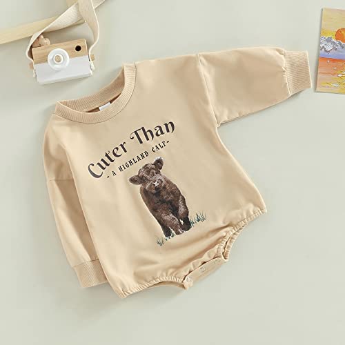 Western Baby Boy Clothes Cow Print Onesie Cowboy Crewneck Sweatshirt Oversized Tops Romper Winter Newborn Outfit(B Ginger 0-3 Months) by Qiylii