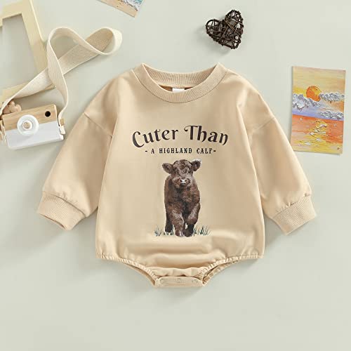 Western Baby Boy Clothes Cow Print Onesie Cowboy Crewneck Sweatshirt Oversized Tops Romper Winter Newborn Outfit(B Ginger 0-3 Months) by Qiylii