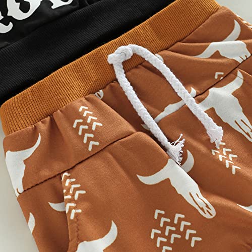 Western Baby Boy Clothes Mama's Little Man Sweatshirt Cow Print Top Pants Set 2Pcs Fall Winter Clothes Set (Black-My First Rodeo, 0-3 Months) by LXXIASHI