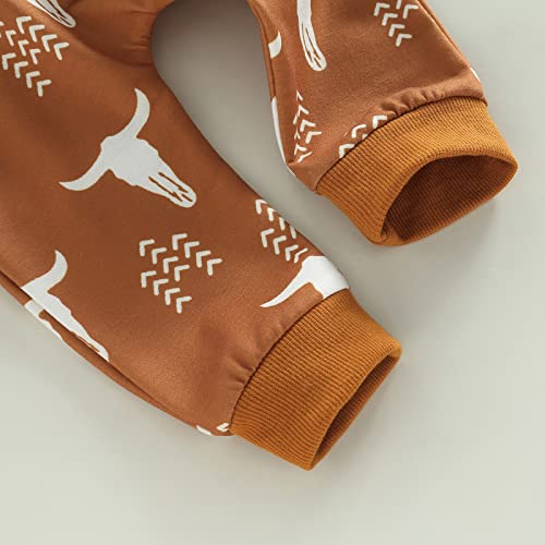 Western Baby Boy Clothes Mama's Little Man Sweatshirt Cow Print Top Pants Set 2Pcs Fall Winter Clothes Set (Black-My First Rodeo, 0-3 Months) by LXXIASHI