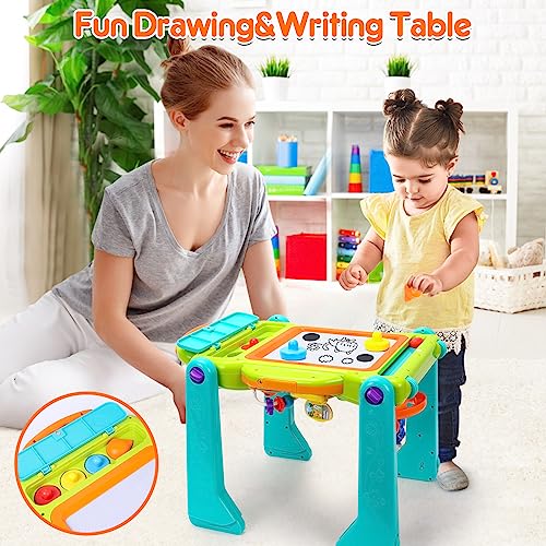 3-IN-1 Baby Sit to Stand Walker Toy Activity Table Drawing Board Educational Toys for 1 Year Old Boy Girl Birthday Gift 9 12 18 Months 2 3 Year Old Baby Kid Toddler Push Toy Musical Sound Light Effect by ORWINE