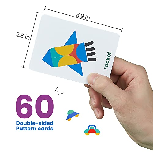 LIKEE Wooden Pattern Blocks Animals Jigsaw Puzzle Sorting and Stacking Games Montessori Educational Toys for Toddlers Kids Boys Girls Age 3+ Years Old (36 Shape Pieces& 60 Design Cards in Iron Box) from LiKee