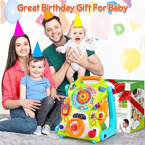 3-IN-1 Baby Sit to Stand Walker Toy Activity Table Drawing Board Educational Toys for 1 Year Old Boy Girl Birthday Gift 9 12 18 Months 2 3 Year Old Baby Kid Toddler Push Toy Musical Sound Light Effect by ORWINE