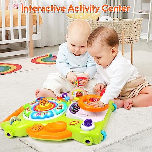 3-IN-1 Baby Sit to Stand Walker Toy Activity Table Drawing Board Educational Toys for 1 Year Old Boy Girl Birthday Gift 9 12 18 Months 2 3 Year Old Baby Kid Toddler Push Toy Musical Sound Light Effect by ORWINE