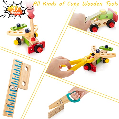 KIDWILL Tool Kit for Kids,Wooden Tool Box with 33pcs Wooden Tools,Building Toy Set,Educational DIY Construction Toy, STEM Toy,Creative Gift for Toddlers Boys Girls from KIDWILL