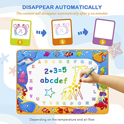 Water Doodle Mat - Kids Painting Writing Doodle Toy Mat - Color Doodle Drawing Mat Bring Magic Pens Educational Toys for Age 2 3 4 5 6 7 Year Old Girls Boys Age Toddler Gift from Toyk