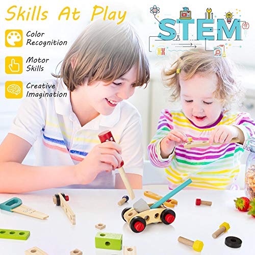 KIDWILL Tool Kit for Kids,Wooden Tool Box with 33pcs Wooden Tools,Building Toy Set,Educational DIY Construction Toy, STEM Toy,Creative Gift for Toddlers Boys Girls from KIDWILL