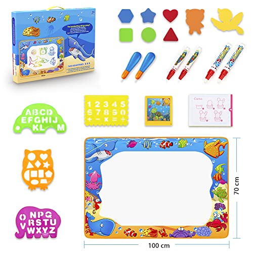 Water Doodle Mat - Kids Painting Writing Doodle Toy Mat - Color Doodle Drawing Mat Bring Magic Pens Educational Toys for Age 2 3 4 5 6 7 Year Old Girls Boys Age Toddler Gift from Toyk