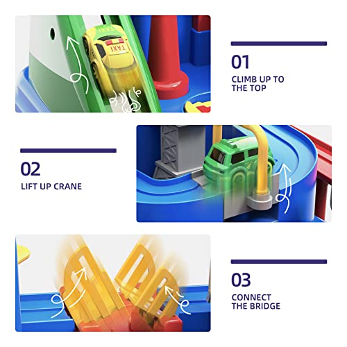 Lucky Doug Toddler Toys for 2 3 4 5 6 Year Old Boys, Race Car Tracks Toys for Boys, Car Rescue Adventure Preschool Educational Toys Christmas Birthday Gifts for Boys with 4 Mini Car 6 Buttons by Lucky Doug