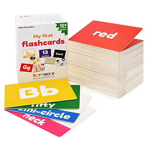 My First Flash Cards for Toddlers - 101 Cards - 202 Sides - Learn Shapes, Numbers, Colors, Body Parts, Counting, Letters & More - Fun Learning and Educational Flashcards from learnworx