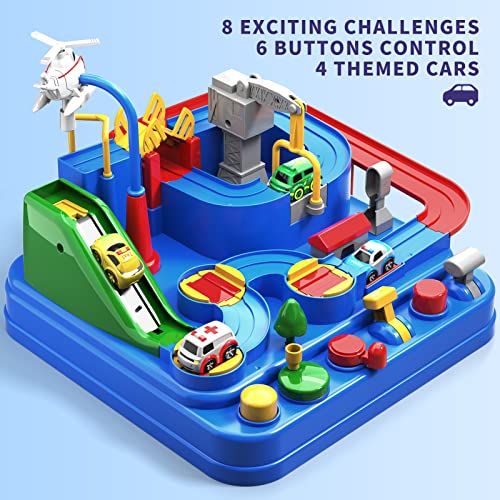 Lucky Doug Toddler Toys for 2 3 4 5 6 Year Old Boys, Race Car Tracks Toys for Boys, Car Rescue Adventure Preschool Educational Toys Christmas Birthday Gifts for Boys with 4 Mini Car 6 Buttons by Lucky Doug