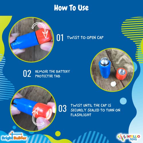 100 Pieces Fort Building Kit Plus 5 Light Set for Kids 4-8 - STEM Building DIY Educational Toy - Blue and Red - Intellio Toys Bright Builder by Intellio Toys