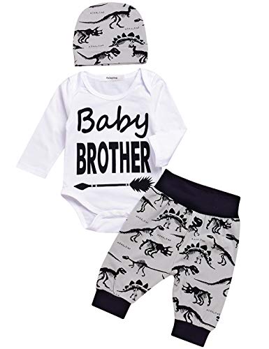 Baby Boy Outfit Newborn Dinosaur Clothes Baby Brother Bodysuit (White, 0-3 Months) by 