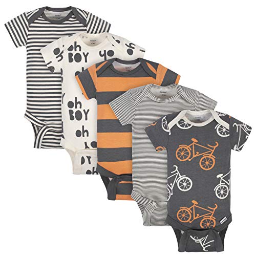 Grow by Gerber Baby Boys 5-Pack Short-Sleeve Onesies Bodysuits, Grey/Ivory/Orange, Newborn from Grow by Gerber