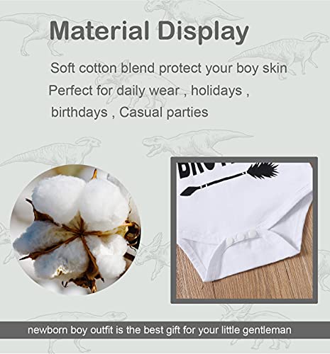 Baby Boy Outfit Newborn Dinosaur Clothes Baby Brother Bodysuit (White, 0-3 Months) by 