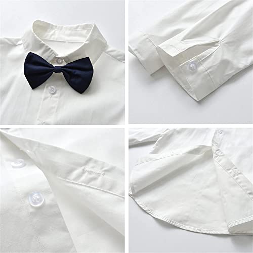 Baby Boys Dress Clothes, Toddlers Boys Long Sleeves Button Down Dress Shirt with Bowtie + Suspender Pants Set Gentlemen Outfit, 1# White, Tag 70 = 9-12 Months by 