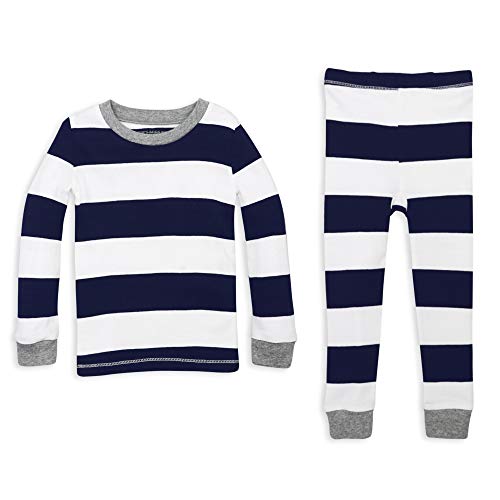 Burt's Bees Baby Unisex Baby Pajamas, Tee and Pant 2-Piece Pj Set, 100% Organic Cotton, Midnight Rugby Stripe, 18 Months from Burt's Bees Children's Apparel
